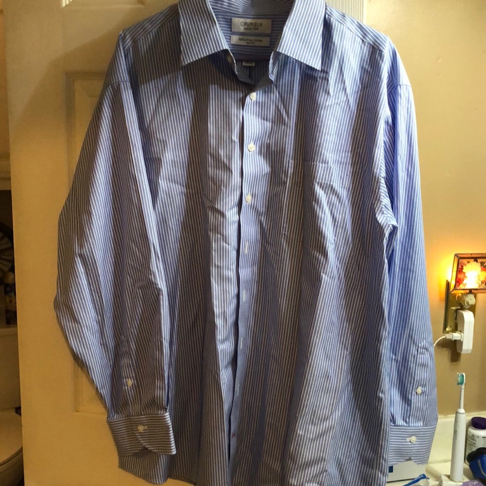 Daniel Cremieux men’s dress shirt French blue and white stripe size 18-35